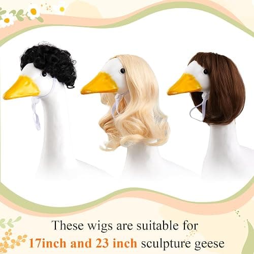 Dansydaisy 3 Pcs Easter Porch Goose Wigs, Porch Goose Outfit Suitable for 17 Inch and 23 Inch Statue, Cute Outdoor Statue Accessories, Patio Yard Goosey Wig for Lawn Garden Easter Decoration(Shocking) thumbnail 3