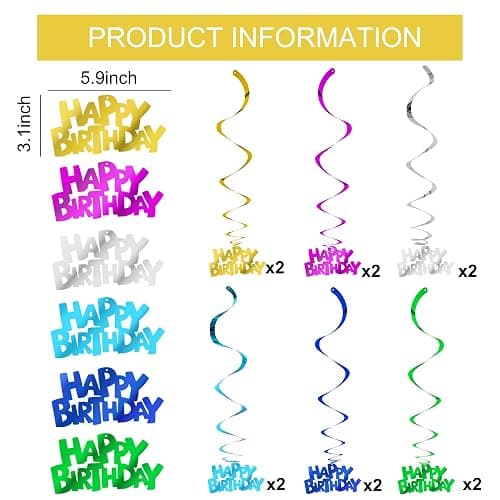BEISHIDA 12 Pcs Pre-Strung Happy Birthday Hanging Swirl Decorations, Colorful Birthday Party Hanging Decor Supplies for Kids Adults thumbnail 2