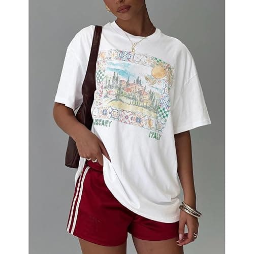 Women Oversized Tops Y2k Cute Loose Short Sleeve Fruit Floral Graphic T Shirt Vintage Beach Coastal Summer Baggy Tee thumbnail 3