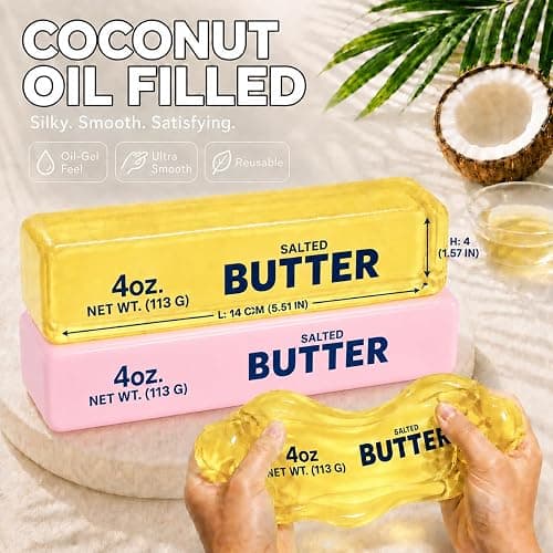 2Pcs Butter Squishy Toys, Moldable Coconut Oil Butter Squishy Fidget Toys | Slow Rising Squishy Toys, Yellow and Pink Butter Squishies, Help Stress Toys, Odor-Free, Soft, Quiet and Fun to Squeeze, Gift thumbnail 4