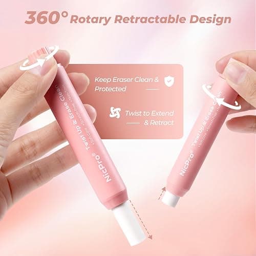 Nicpro 6 Pack Rotary Retractable Erasers, Soft TPE Rubber Twist Eraser | Large Pencil Erasers in Cute Macaron Colors, Clean-Erasing Eraser for Kids & Students, School Office Supplies Stationary Set thumbnail 5