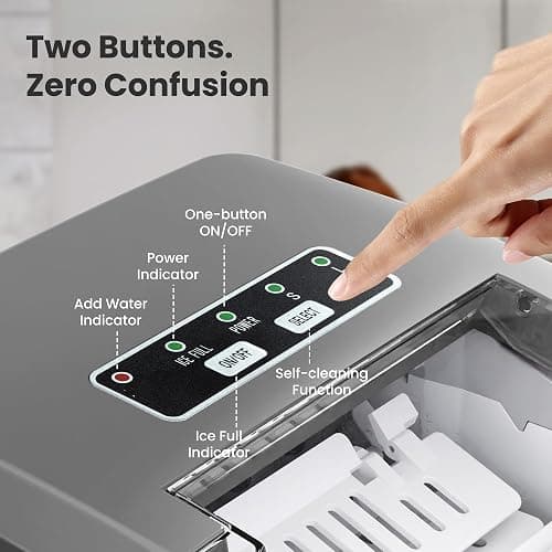 Portable Countertop Ice Maker Machine with Handle, 9 Bullet-Shaped Ice Cubes Ready in 6 Mins, 26Lbs/24H, Self-Cleaning Function with Ice Scoop and Basket for Home/Kitchen/Party (Grey) thumbnail 5