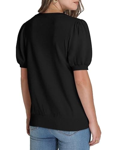 WIHOLL Women's Puff Short Sleeve Sweater 2025 Spring Summer Tops Trendy Business Casual Outfits Work Blouses Clothes thumbnail 5