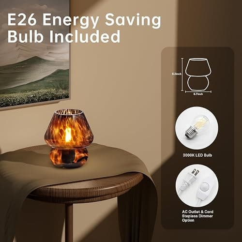 Dawnwake Mushroom Lamp Small Lamp Table Lamp for Bedroom, Desk Bedside Lamps for Living Room,Mushroom Decor Cute Mini Modern Mid Century Lamps for Night Stands,Aesthetic Home Living Room Decor(Black) thumbnail 3