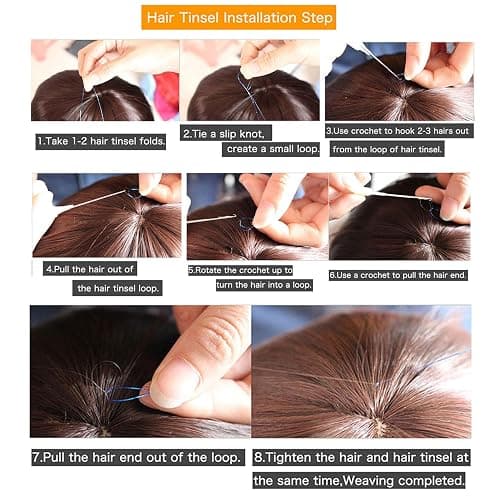 12 Colors Hair Tinsel Kit Hair Extensions 48 Inch With Tool 3600 Strands Sparkling Dazzle Glitter Shiny Fairy Hair Heat Resistant for Girls Women Christmas New Year Festival Party thumbnail 8