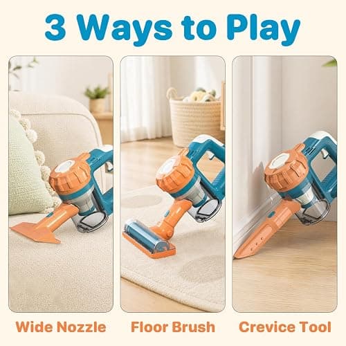 BAYMI 3-in-1 Kids Vacuum that Really Works - Toddler Vacuum Cleaner with Real Suction, Pretend Play Housekeeping & Cleaning Toy Set for Kids Ages 3+ (Blue) thumbnail 3