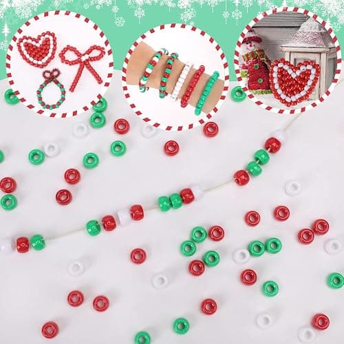 UPINS 1200Pcs Christmas Pony Beads Friendship Plastic Small Hair Beads Red Green White Pony Beads for Necklace Supplies (Christmas) thumbnail 4