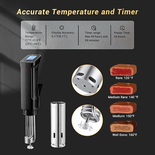 INKBIRD WIFI Sous Vide Cooker ISV-100W, 1000 Watts Sous Vide Machine Immersion Circulator with 14 Preset Recipes on APP & Calibration Function, Thermal Immersion, Fast-Heating with Timer thumbnail 6