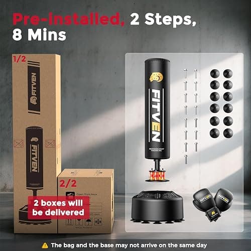 FITVEN 100KG 5.8ft Freestanding Boxing Punching Bag Set with Boxing Gloves, Suitable for Boxing, Muay Thai & MMA, Stable Suction Cup Base, Adult Stand Kickboxing Bag for Home Gym thumbnail 8