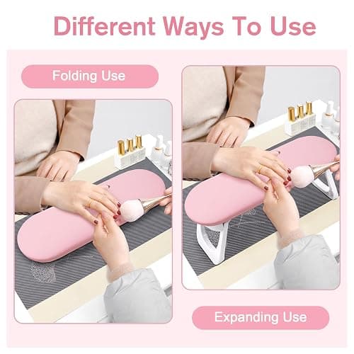 Subay Nail Arm Rest, Foldable PU Leather Manicure Hand Rest for Acrylic Nails Cushion Hand Holder, Nail Arm Rest Pillow Nail Art Tool for Nails Tech Manicure Pedicure Salon Home Use - Pink thumbnail 2
