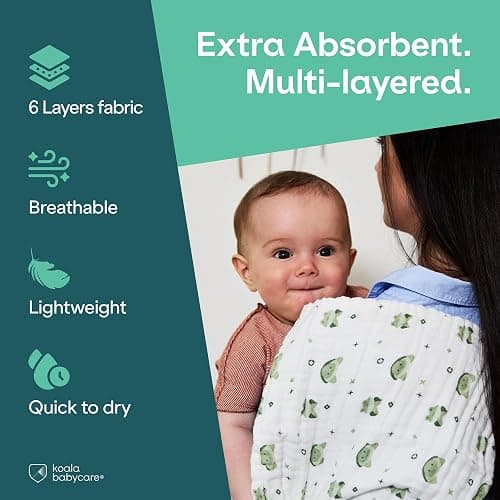 Koala Babycare 5 Pack 20"x10" Organic Burp Cloths for Baby Boys and Girls - GOTS & OEKO-TEX Cotton Burp Rags for Newborns - Absorbent Neutral Burping Cloths for Feeding - Washable Baby Bibs Essentials thumbnail 3
