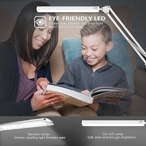 BZBRLZ LED Desk Lamp, Manicure Table Lamp, 16" Lamp Head, Dimmable Eye-Caring Drafting Light with 3 Color Modes, 10 Brightness Levels & Adapter, Memory Function(White) thumbnail 7