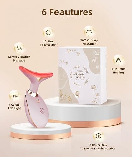 ELISHINE Red Light Therapy for Face and Neck, 7 Color Light Based Face Massager Tool, Portable Skin Care Tool for Firming, Tightening and Lifting (Glossy Pink) thumbnail 2