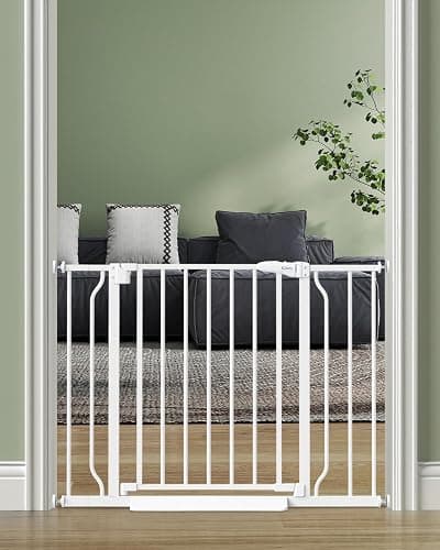 Cideny Baby Gate Auto Close, 29"-40" Dog Gate Indoor for Stairs & Doorways | Pressure Mounted Adjustable Pet Gate Indoor, Easy Walk Through No Drilling Child Gate for Baby & Pet Stroller Friendly, White - Image 1