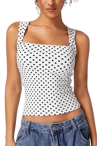 QINSEN Women's Square Neck Sleeveless Double-Layer Tank Tops Basic Tight T Shirts - Image 1