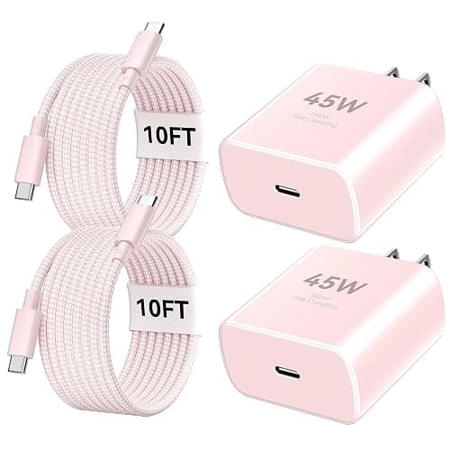 Phone 17 16 Pro Max Charger Fast Charging, 45W Super Fast USB C Charger Block with 10FT Nylon Braided Charging Cable for 17 16 Pro Max/17 16 Pro/16 Plus,15 Pro Max/15 Pro/15/Air, Android Phone-Pink - Image 1