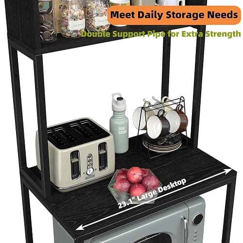Furniouse 5-Tier Kitchen Bakers Rack with Power Outlet, Industrial Microwave Oven Stand with Storage, Kitchen Storage Shelf with Cabinet, Coffee cart, Standing Kitchen Storage Rack (Black) thumbnail 6