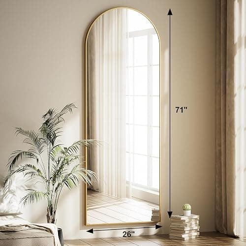 WISSMIELS 26x71 Inch Full Body Mirror - Large Arched Full Length Mirror with Stand Aluminum Frame Wall Mounted Leaning for Bedroom Living Room thumbnail 6