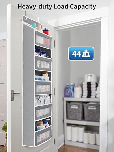 JARLINK Over The Door Organizer Storage, 5 Shelf Hanging Door Organizer with 5 Large Capacity Pockets, Anti Tilt 44 lb Load Behind Door Storage for Bedroom, Bathroom, Pantry, Nursery, (Grey) thumbnail 6