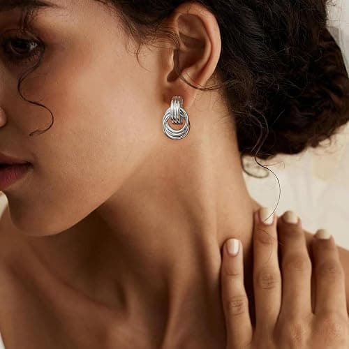 SHERLOVE Trendy Gold Plated Knot Earrings for Women Chunky Statement Drop Dangle Earrings Lightweight Hypoallergenic Fashion Accessories Gold Jewelry Gifts for Womens thumbnail 3