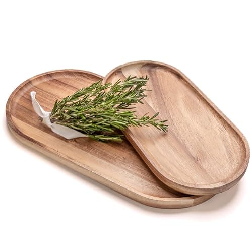 SPEShh Acacia Wooden Serving Trays Set of 2 - Rectangular Oval Shaped Wood Plates for Charcuterie Cheese Bread Fruit Vegetable Dip Sushi - Rustic Serving Platter Shallow Dishes -14x7 & 11x5.5 In. thumbnail 9