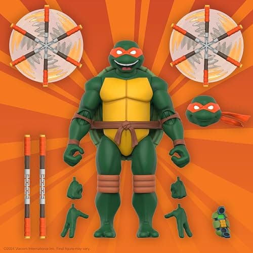 Super7 ULTIMATES! Teenage Mutant Ninja Turtles Michelangelo - 7" TMNT Action Figure with Accessories Classic Cartoon Collectibles and Retro Toys thumbnail 4