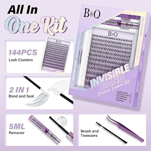 B&Q Lashes Extension Set 144PCS Venus Lash Clusters Unsichtbares Band 8-16MIX Manga Wimpern Extensions Set Wispy NatüRliche Wimpern Cluster 7 tage halt Lazy Girl Wimpernverlängerung(Venus 8-16mix) thumbnail 6