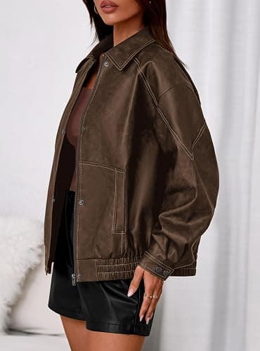 PRETTYGARDEN Faux Leather Jacket Women Bomber Motorcycle Zip Up Jackets Oversized Fall Fashion Outfits 2025 Winter Coats thumbnail 3