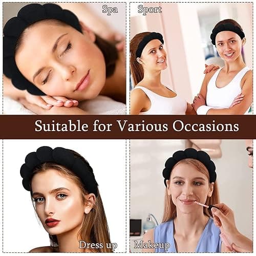 WFWJ Women's Spa Headband, Headband for Washing Face, Makeup Removal, Shower, Skincare (Black, 1 Count) thumbnail 5