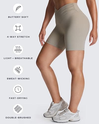 Aoxjox Venus Workout Biker Shorts for Women Cross-Waist Tummy Control High Waisted Hidden Scrunch Yoga Short 5"/6"/7" thumbnail 5