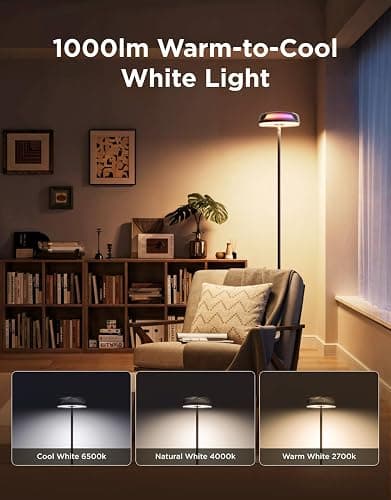 Govee Uplighter Floor Lamp for Living Room, RGBIC Ripple Projector, Floor Lamp for Bedroom Works with Matter, 215 ft² Light Area, 1000lm LED Modern Corner Floor Light, Warm Cool White Standing Lamp thumbnail 4