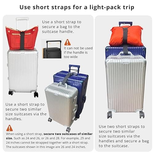 Adjustable Luggage Straps for Suitcases 3 PCS Connect Suitcases | Connect up to 3 suitcases and carry-on with elastic rope, sturdy 600D polyester straps with a buckle a bottle clip thumbnail 7