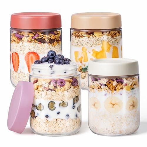 Overnight Oats Jars, 4 Pieces of 500ml/16oz Overnight Oatmeal Container with Lid by Pitch Pulse, Homemade Yogurt Oatmeal Salad Jam Pudding Storage Container - Image 1