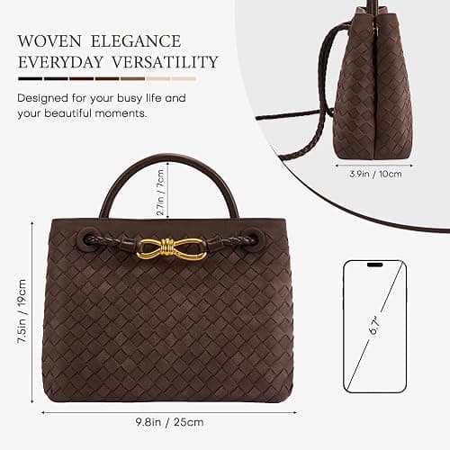 Gewebte Tragetasche für Damen, Leder, Schultertasche, Designer-Handtasche mit Tragegriff oben thumbnail 5
