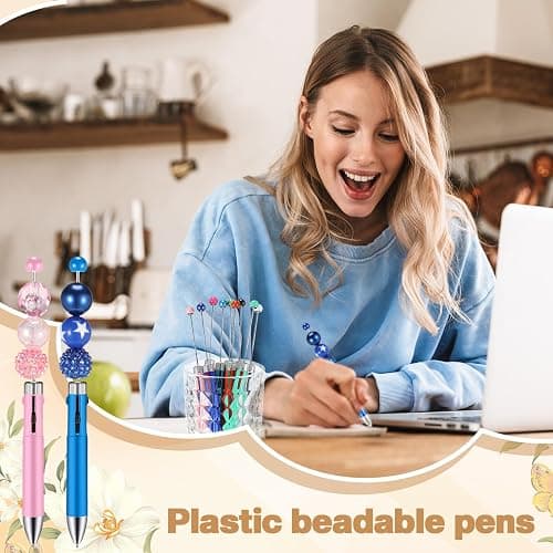 Chivertion 50 Pcs Plastic Beadable Pen Bulk Multicolor 4 in 1 Pens Colored Bead Ballpoint Pen Beaded Pens for DIY Making Kit Gifts(Bright Color) thumbnail 6