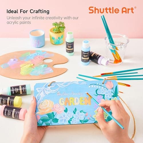 Shuttle Art 40 Pack Pastel Acrylic Paint Set, 30 Colors, 60ml/2oz Bottles, High Viscosity, Water-proof With 10 Paint Brushes for Painting &Crafting on Canvas, Rock, Ceramic, Fabric, Clay thumbnail 7