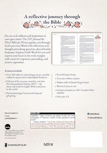 NIV, Journal the Word Bible for Women (Perfect for Note-Taking), Leathersoft, Teal, Red Letter, Comfort Print: 500+ Prompts to Encourage Journaling and Reflection thumbnail 2