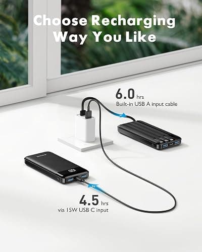 charmast Portable Charger with Built in Cables, Power Bank with Cords Wires, Slim 10000mAh Travel Battery Pack 6 Outputs 3 Inputs 3A Fast Charging for Samsung Google Pixel LG Moto iPhone iPad thumbnail 5