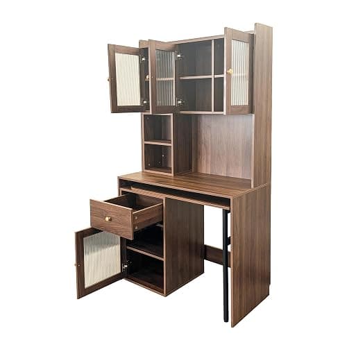 LUMISOL L Shaped Computer Desk with 90 Degree Rotating Desktop, Home Office Desk with Hutch & Bookshelf, Multi-Functional Woking Table with Storage Drawers for Study Room Office Living Room, Walnut thumbnail 8