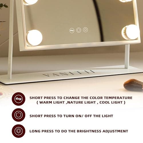 VANITII Lighted Vanity Hollywood Mirror with 12 Dimmable Bulbs Smart Touch Control 3 Colors Light for Tabletop, Detachable 10X Magnification thumbnail 4