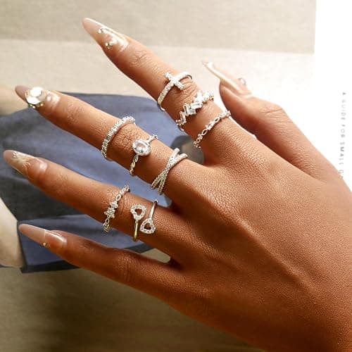 TOSGMY Gold Silver Rings For Women Non Tarnish Gold Plated Stackable Rings Wedding Engagement Bands Dainty 14K Gold Ring Simple Trendy Cubic Zirconia Thumb Stacking Ring Pack Size 4-11 thumbnail 8