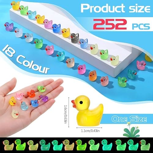 252Pcs Luminous Mini Resin Ducks, 18 Colors Tiny Duck Bulk Glow in The Dark Cute Tiny Ducks Resin Miniatures Fairy Garden Aquarium Dollhouse Landscape Decorations Mini Stuff Figures for Home Decor thumbnail 3
