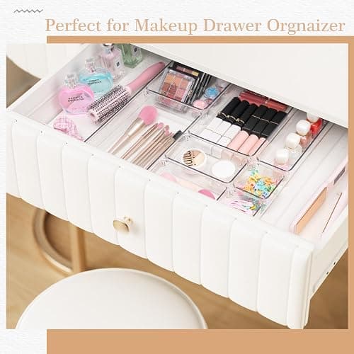 Criusia Drawer Organizer, 12 Pack Clear Plastic Kitchen Drawer Organizers Set,4-Size Versatile Bathroom and Vanity Organizer Trays,Storage Bins for Makeup, Bathroom, Jewelries and Office thumbnail 2
