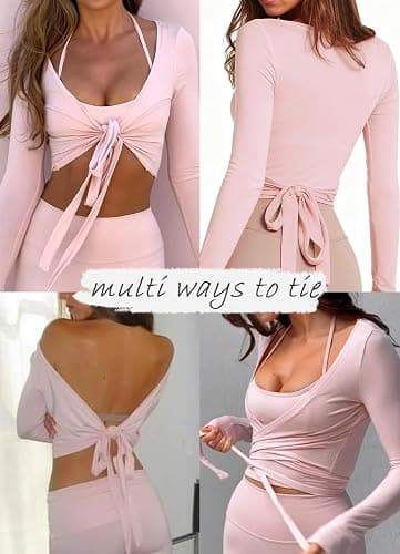 Navneet Women Wrap Top Ballet Long Sleeve Workout Crop Tops V Neck Yoga Going Out Pilates Y2K Fall Outfit thumbnail 6