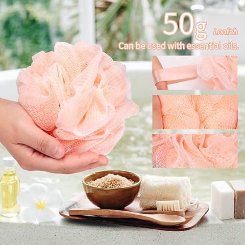 FARMOGA Bath Loofah Sponge Body Scrubber Shower Sponge Exfoliating Mesh Pouf Shower Ball Bath Sponges for Women and Men Bathing Accessories (4Pack 50G Colorful) thumbnail 4