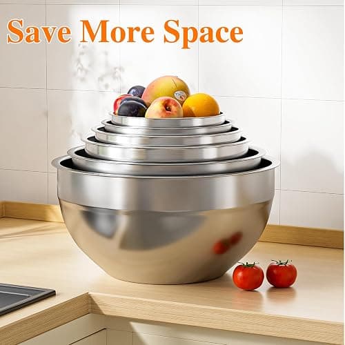Winproper Mixing Bowls with Lids Set, 6 PCS Stainless Steel Mixing Bowls with 3 Grater Attachments, Kitchen Food Storage Organizers Nesting Mixing Bowl, Large Size 4.5, 3.5, 2.1, 1.5, 1.1, 0.7QT thumbnail 7