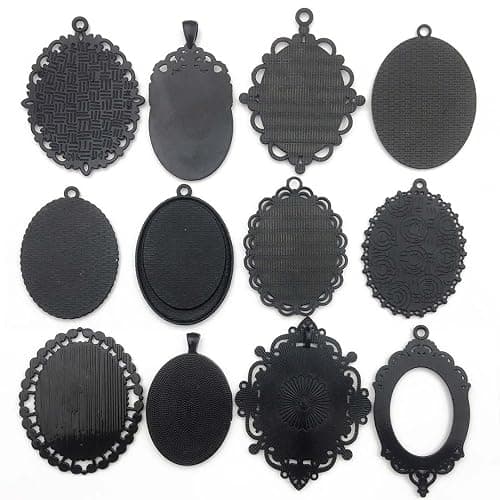 Youdiyla 10pcs 30x40mm Black Pendant Trays, Blank Glass Cabochons Dome Base Setting Bezel Frame Cameo Metal Alloy Charms for Jewelry Making DIY Findings (HM117) thumbnail 2