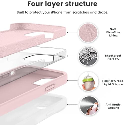 Vooii Compatible with iPhone 12 Case/iPhone 12 Pro Case, Liquid Silicone Upgrade [Soft Anti-Scratch Microfiber Lining] [Shockproof Drop Protection] Phone Case 6.1 inch - Chalk Pink thumbnail 2