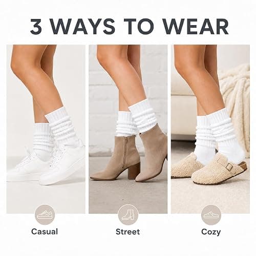 SURGETIDE 3 Pairs Slouch Socks for Women & Men, Ribbed Scrunch Crew Socks | 3-pair cotton-rich ribbed slouch socks for women and men, thick scrunch crew socks for boots, sneakers and lounging. thumbnail 6