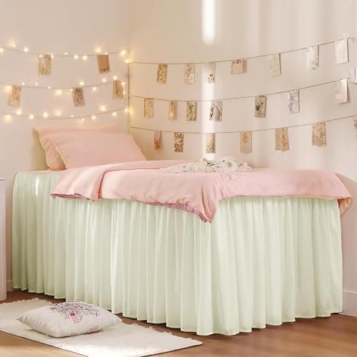 RIMELA Cream Dorm Bed Skirt Twin XL 32 Inch Drop, Easy to Install Extra Long Wrap Around Elastic Dust Ruffle, Bedskirt Silky Fabric Machine Washable (Twin XL 80“L x 39”W & Twin 75“L x 39”W) thumbnail 8
